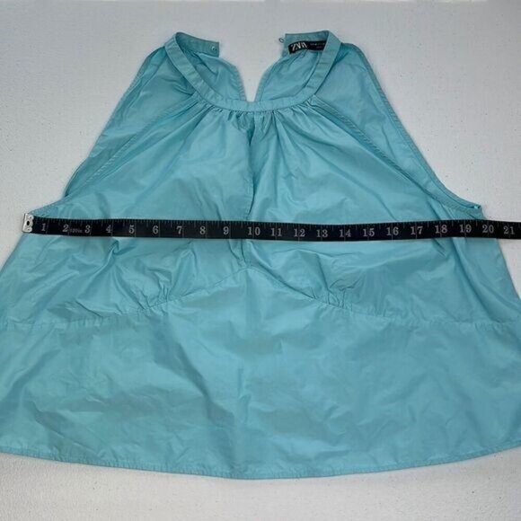 Zara Halter Top Powder Blue Tie-Back Bow Panel Fitted Sleeveless Keyhole Blouse - Picture 9 of 13